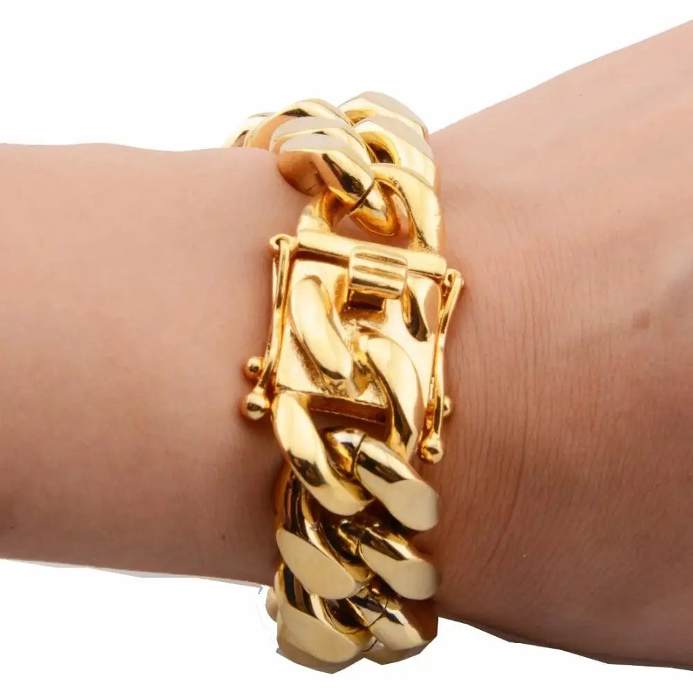 Gilt Cuban Bracelet - on wrist