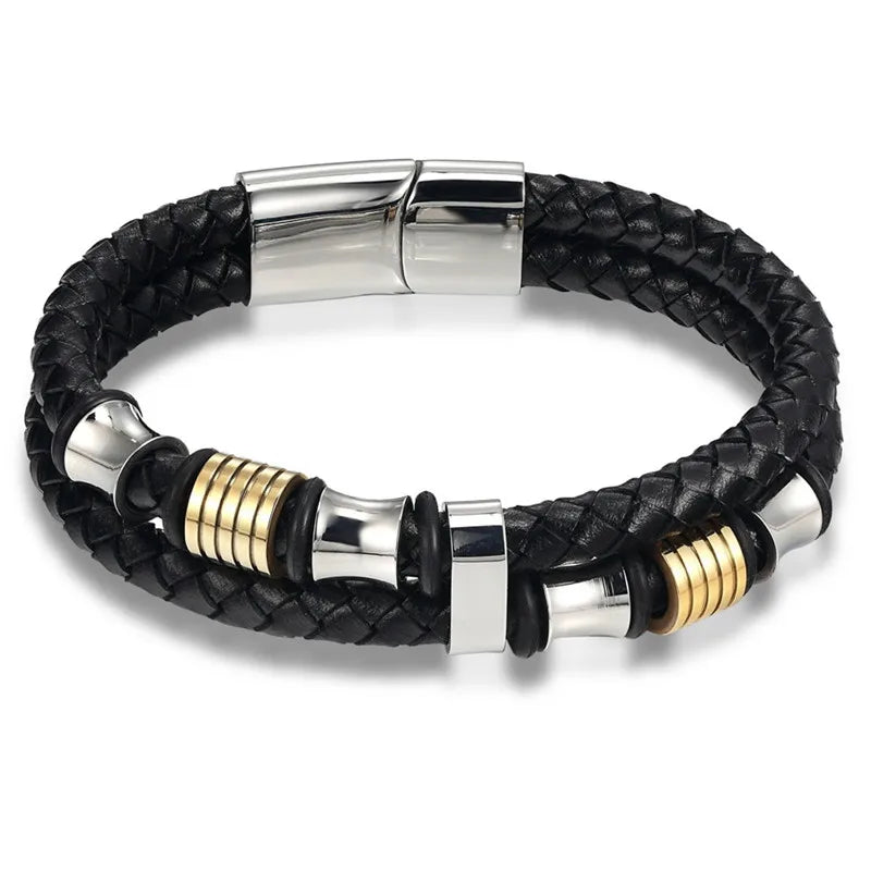 Drift Leather Bracelet - Two-Tone Beaded Clasp