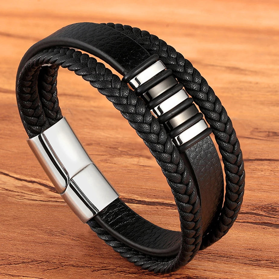 Drift Leather Bracelet - Layered Silver Clasp