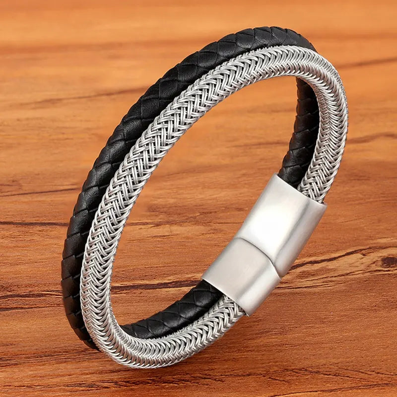 Drift Leather Bracelet - Silver Mesh Clasp