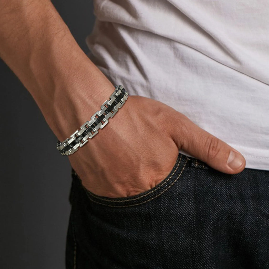 The Mercer Link Bracelet, worn on wrist