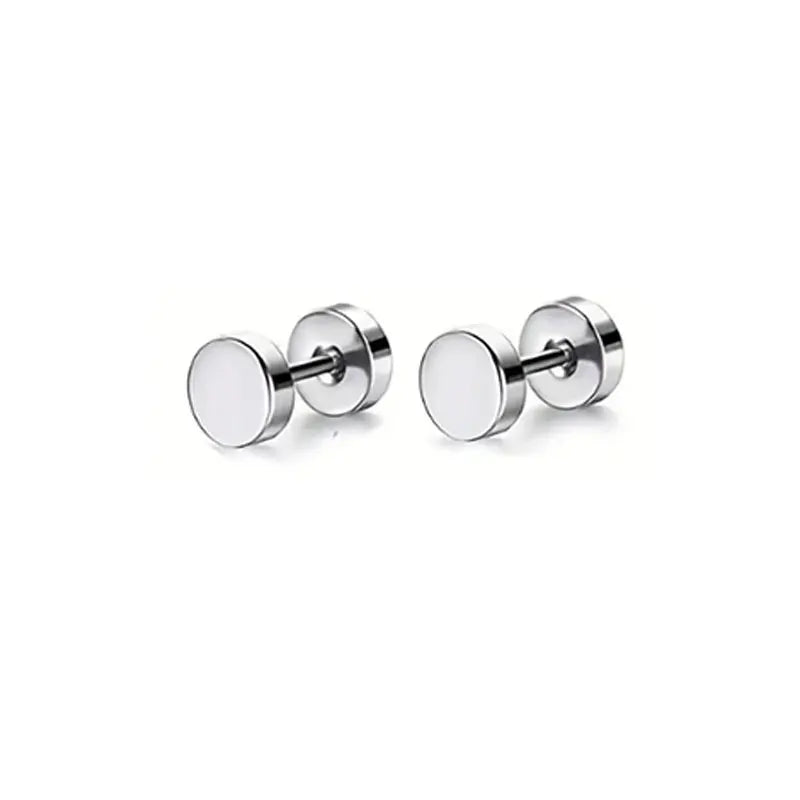 Onyx Stud Collection - Round Barbell Silver