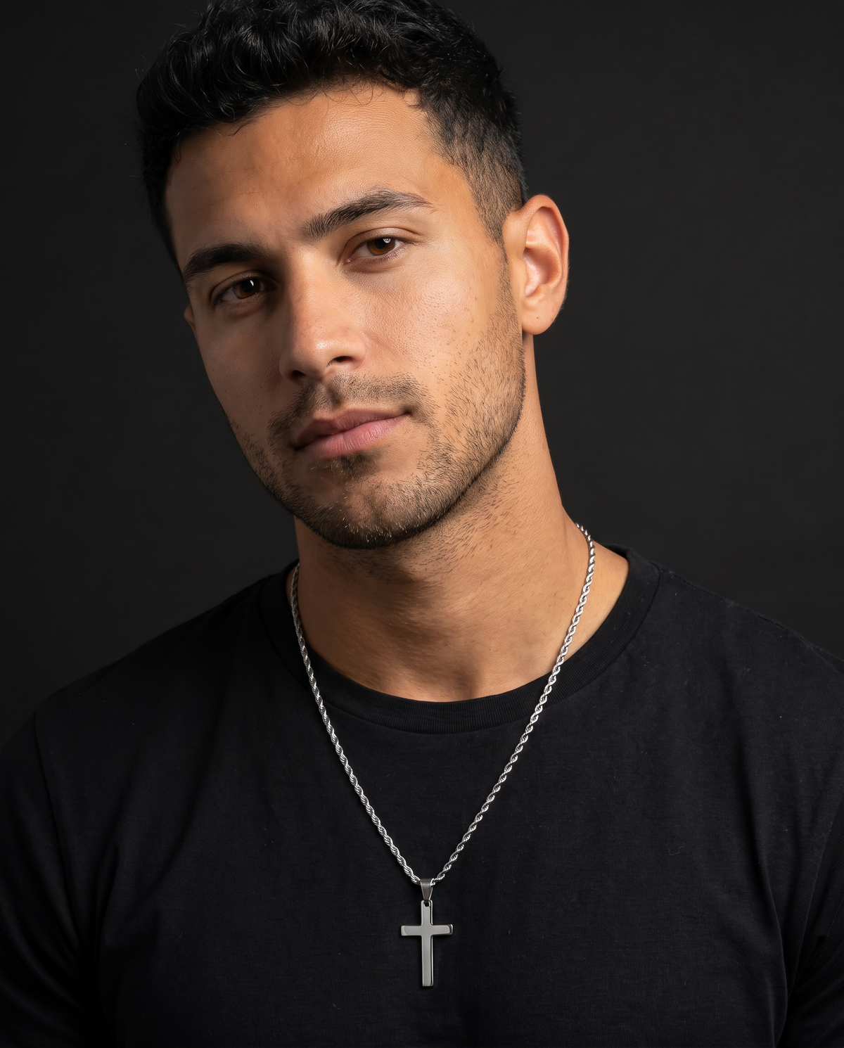 Rope Cross Necklace — worn on model
