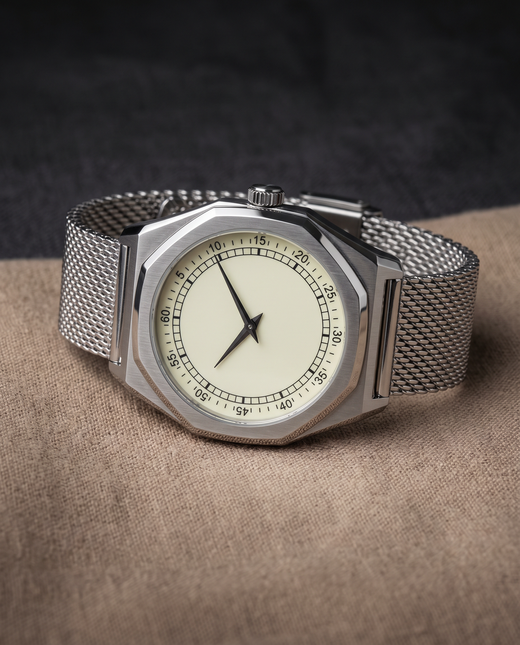 The Eclipse Watch - octagonal steel case on mesh bracelet