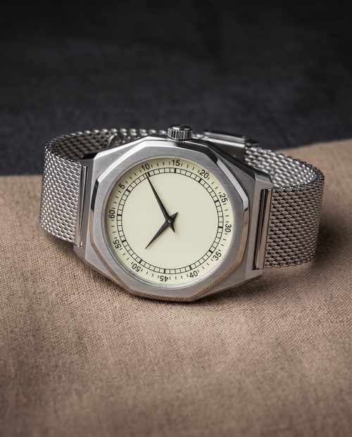 The Eclipse Watch - octagonal steel case on mesh bracelet