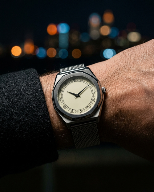 The Eclipse Watch worn on wrist, dark editorial styling