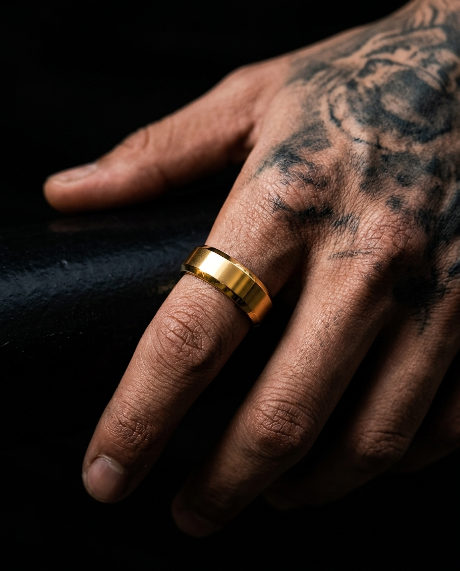 The Core Band Ring worn on hand, dark editorial styling