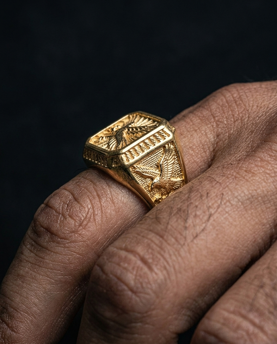 The Talon Signet Ring, close-up detail on hand