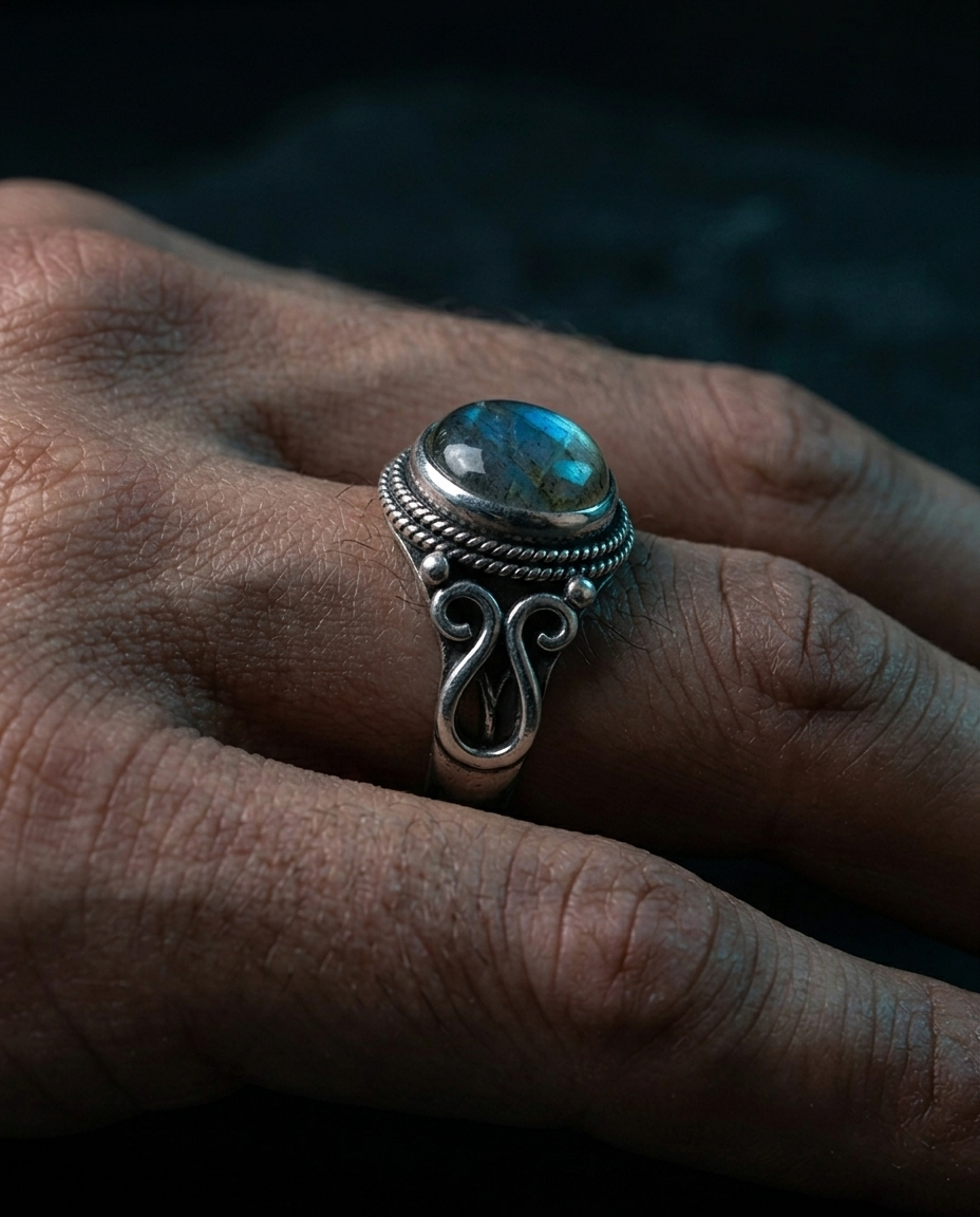 The Terra Signet Ring, close-up detail on hand