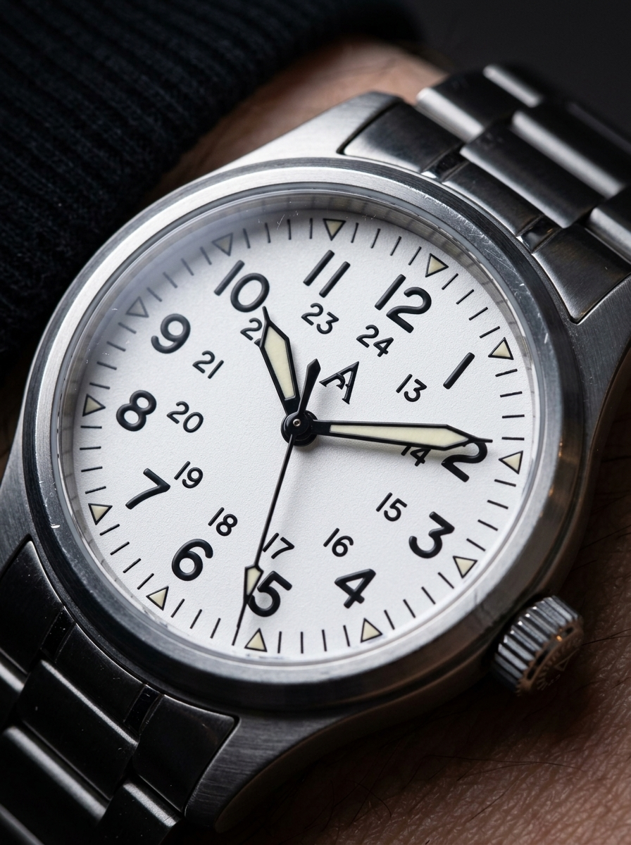 The Sentinel Watch, close-up detail on wrist