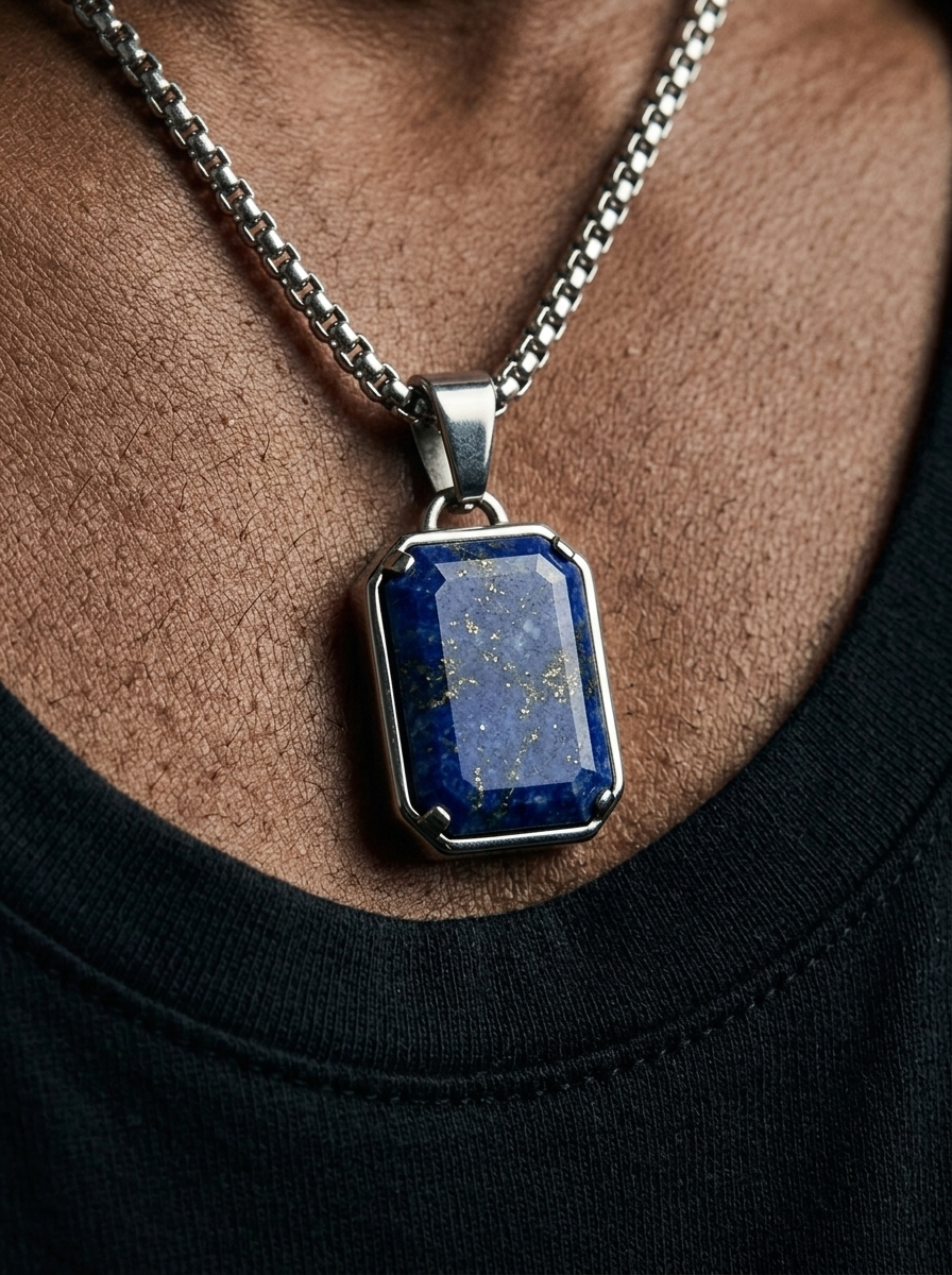 The Talisman Pendant, close-up detail on model