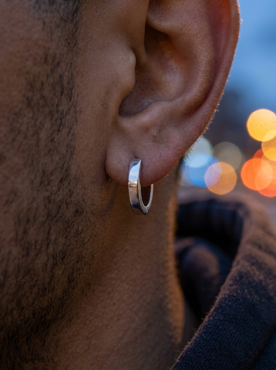 The Nova Huggie Hoops, close-up detail on ear