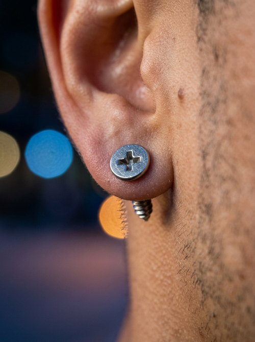 The Essentials Earring Set, close-up detail on ear