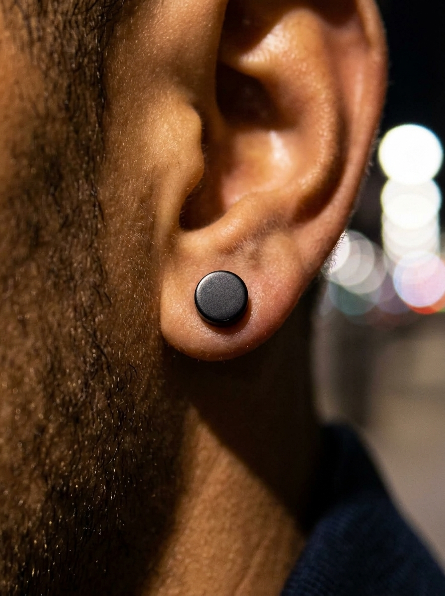 The Onyx Stud Collection, close-up detail on ear